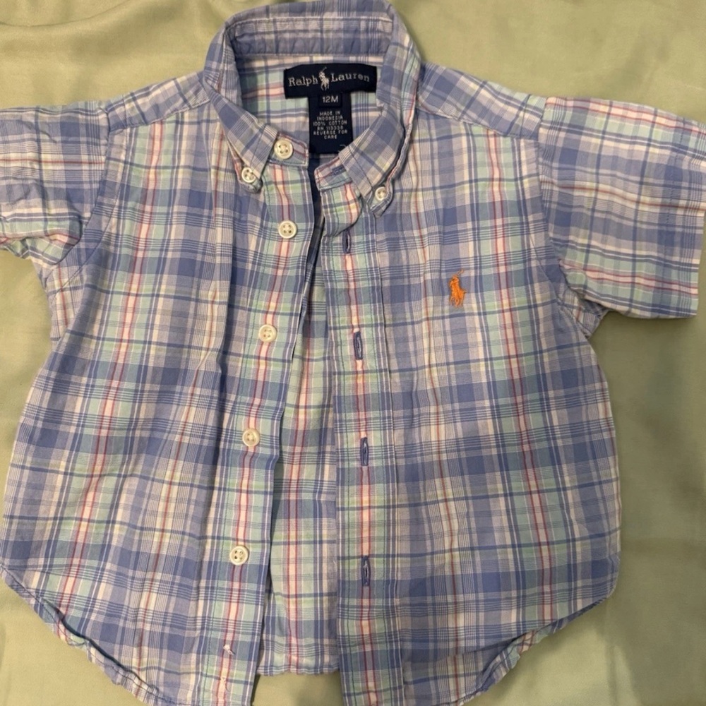 Ralph Lauren Blue and White Plaid Button Down Shirt